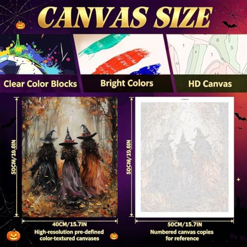 ICYANART Halloween Paint by Numbers Kit for Adults, Witch Number Painting - Image 4