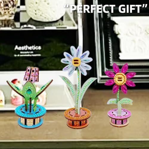 3D Wooden Flower DIY Kit with Sparkling Diamonds Layered Wood Crafts for Adults and Teens Home Decor Creative Building Project Unique Ornament Gift - Image 5