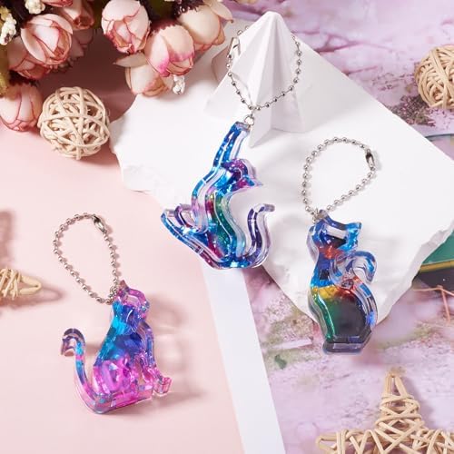 1Pcs Cat Shape Silicone Molds Cute Cat Kitten Keychain Resin Molds Pet Kitten Cabochons Silicone Mold with 15pcs Bails and 15pcs Jump Rings for DIY Earrings Keychain Jewelry Making Supplies - Image 3