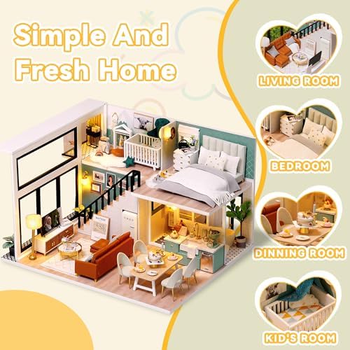 Flever Dollhouse Miniature DIY House Kit Creative Room with Loft Apartment Scene for Romantic Artwork Gift (Comfortable Life) - Image 3