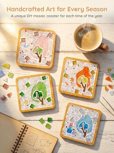 Kids Mosaic Coaster Kit – 4-Pack, Non-Toxic Crafts Ages 6-12 - Image 4