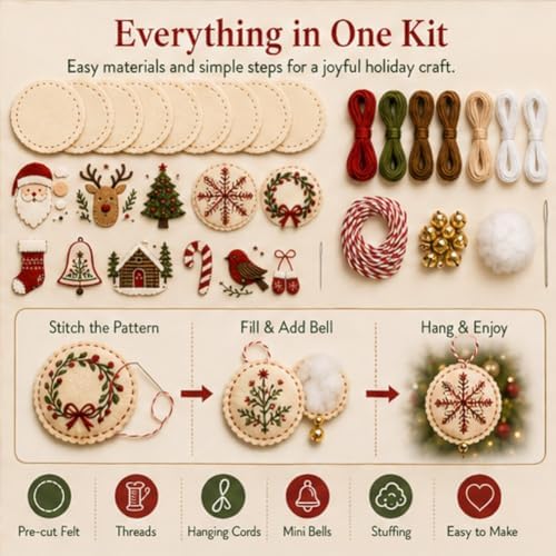 DIY Felt Christmas Ornament Kit,Hand Embroidery Christmas Ornaments kit - Image 2