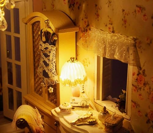 CUTEROOM DIY Miniature Dollhouse Kit – Pink Dream House with Furniture LED - Image 4