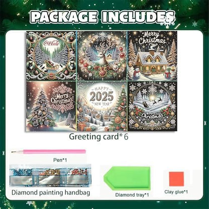 DIZAKIM 6 Pieces Christmas Theme Design Diamond Painting Greeting Card Set, DIY 5D Unique Rhinestone Art Embellishment Mosaic Christmas Greeting Card Crafts, Mosaic Handmade Creative Postcards (#3) - Image 3