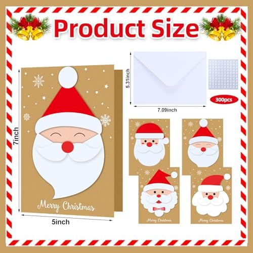 Dispowreath 48 Pcs DIY Christmas Card Making Kits with Envelopes DIY Christmas Craft Make Your Own Santa Claus Greeting Card Making Supplies for Holiday Xmas Party Decoration Favor - Image 2