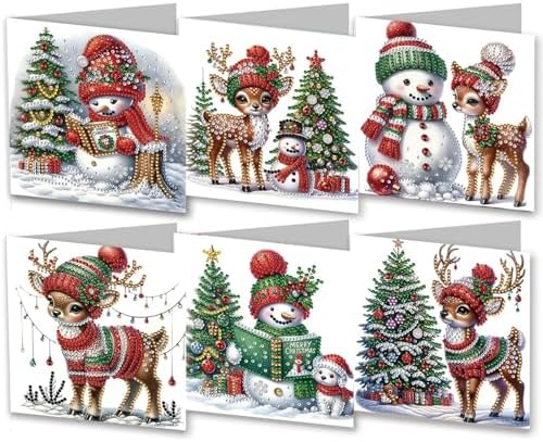 DIY Diamond Greeting Cards Set Christmas, 5D DIY Diamond Art Painting Greeting Card, DIY Christmas Card Making Kits for Family Friends Handmade Gift-#34-Snowman Deer by Unknown