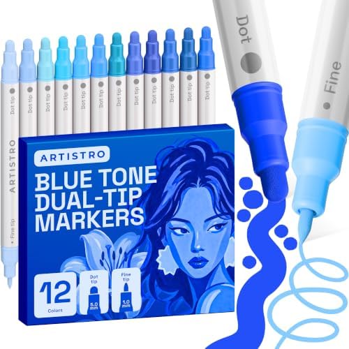ARTISTRO Blue Tones Dual-Tip Acrylic Paint Marker Pens - Set of 12 by ARTISTRO