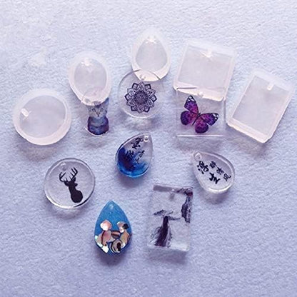 Resin Molds for Keychain, Qtopun Water Drop Shape Round Rectangle Oval Square 10pcs Jewelry Epoxy Silicone Molds with Hole 10 Pcs Keychain for Pendant Eardrop Keychain DIY Craft Making - Image 5