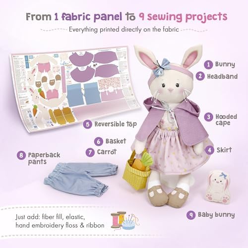 kullaloo - Cut & Sew Fabric Panel for Intermediate Skills - with Video Instructions - Doll Sewing Panel Doll with Clothes: Dress Me Bestie Bibby Bunny - Image 2