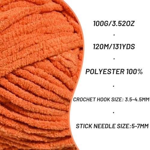 4 Pack Plush Chunky Chenille Yarn for Crocheting, Soft Fluffy Velvet Yarn for Crocheting Amigurumi, Fuzzy Baby Blanket Knitting 400g/524yds Bulky(4 Orange) - Image 2