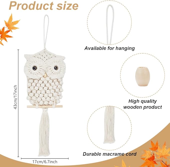 FREEBLOSS Macrame Owl Kit for Beginners Macrame Wall Hanging Kit Macrame Tassels Wall Haning Boho Wall Hanging DIY Macrame Kit Macrame Owl Wall Hanging Decor for Adults Gift