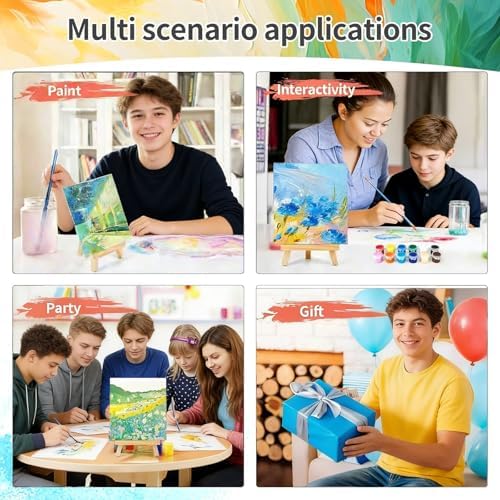 8 Pack 8 * 10In Canvas Boards for Painting, Art Canvas for Drawing with 16 Brushes & 8 Paint Trays & 16 Acrylic Paint, Mini Painting Canvas with Easel Set, Painting Kits for Adults Party - Image 6