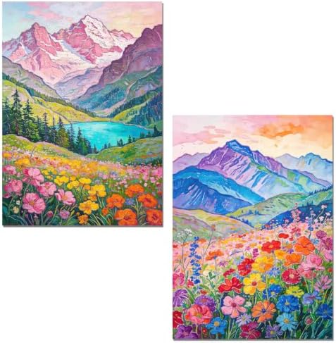 sdfkmlcdl Colorful Wildflower Mountain Diamond Art Kits for Adults, Maximalist Nature Floral Landscape Full Drill Diamond Painting Kits for Adults Beginners 2 Pack, 12x16 Inch by Unknown