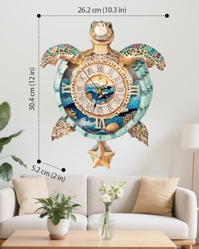 3D Puzzles for Adults, 3D Puzzle Sea Turtle Clock Kit (with Pendulum), Wooden Puzzle for Adults Home Wall Decor Clock Christmas Day Puzzle Gifts for Women Men - Image 2