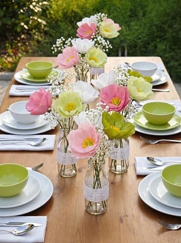 Mybbshower Sage Green White Crepe Paper Poppy Flower DIY Making Kit for Home Table Decor Gift Craft 24 pcs - Image 3