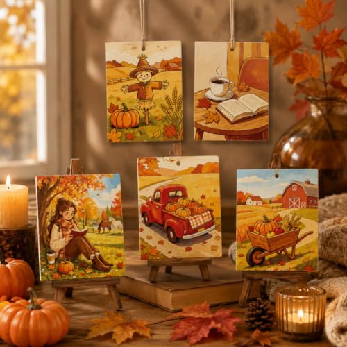 15 Pcs Unfinished Wood Crafts to Paint for Adults, 5.9x4.7 Inch Fall Paintable Wood Slices Craft Supplies with Ropes, Bulk Predrilled Wooden Ornaments for DIY Painting Craft Decor - Image 5