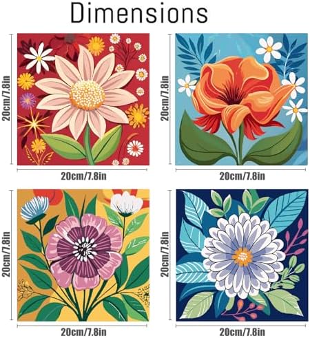 Canrichshop 4 Pack Framed Paint by Numbers Kit for Adults Beginner & All Ages 8-12 and More,Flowers Painting by Numbers, DIY Number Painting for Adults for Decor Present 8X 8 inch - Image 2