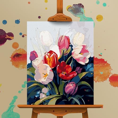 Paint by Numbers Kit for Adults Beginner, Colorful Tulip Bouquet 16x20 Inch - Image 4