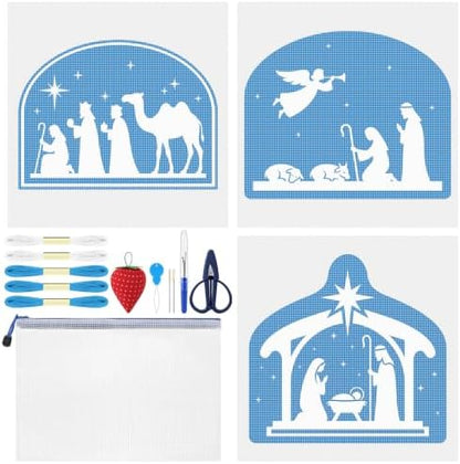 XunYee 71 Pcs Blue and White Nativity Needlepoint Kit for Beginners Adults by XunYee