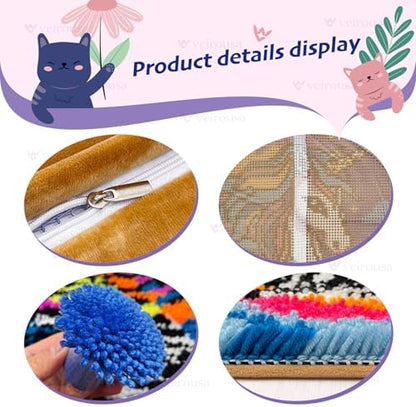veirousa Latch Hook Kits for Adults, DIY Axolotl Pillow & Rug Craft Kit for Beginners, Marine Handmade Yarn Art, Relaxing Home Sofa Decor Gift 17x17 Inch - Image 5