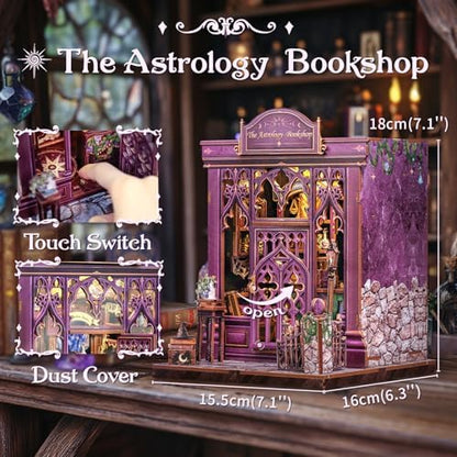 CUTEBEE Book Nook Kit - DIY Miniature House Dollhouse Kit for Adults and Teens, Booknook Tiny House Bookshelf Decor 3D Wooden Puzzle, Gifts for Family Friends (The Astrology Bookshop) - Image 4