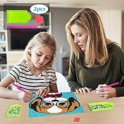 QEUOYSS Diamond Art Kit for Kids with Wooden Frame Art and Crafts for Kids Ages 6-8 -10-12 Easy to DIY Diamond Art for Kid and Adult Beginners Home Wall Decoration (Cute Dog) - Image 2