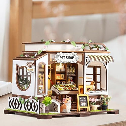 Pet Shop DIY Miniature House Kit, Wooden Dollhouse with LED for Adults - Image 6