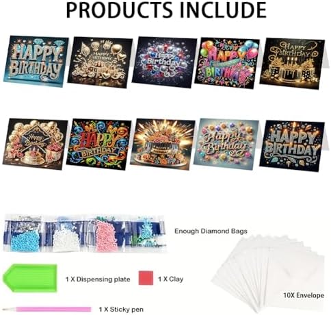 10pcs DIY Diamond Art Greeting Cards Kit with Envelopes&Tools - Create Your Own Sparkling Birthday, Thank You, Holiday Cards for Adults & Beginners(Happy Birthday) - Image 4