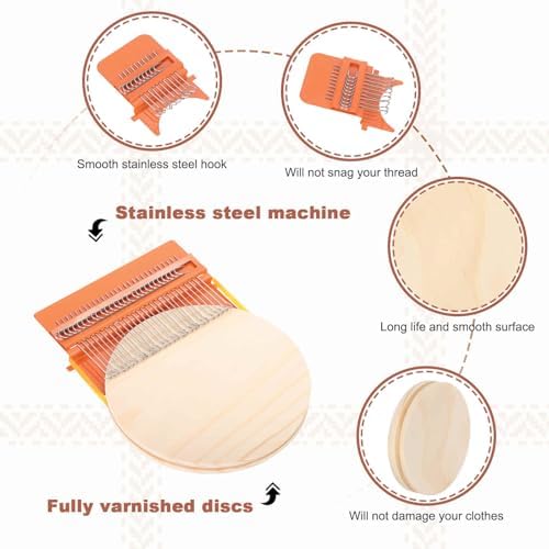 MECCANIXITY Mini Darning Loom, 28 Hooks Wood Weaving Knitting Machine with Knitting Needles for Repair Jeans Socks DIY Craft, Knit Patch Loom Weave Tool, Orange - Image 3