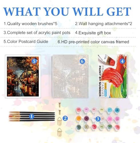 PRASIO Framed Paint by Numbers Kit for Adults Beginner, Landscape Adult Paint by Number Kits on Canvas Framed, DIY Acrylic Watercolor Oil Paint by Numbers with Frame for Gift Home Decor 16x20 Inch - Image 5