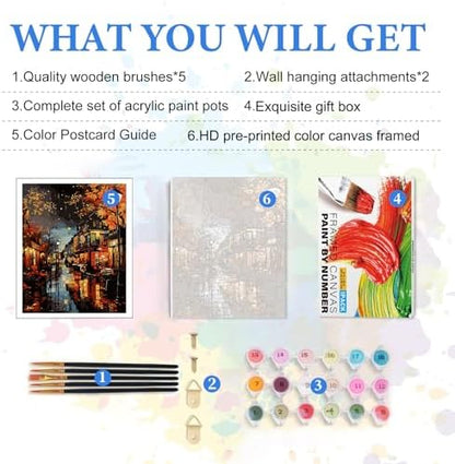 PRASIO Framed Paint by Numbers Kit for Adults Beginner, Landscape Adult Paint by Number Kits on Canvas Framed, DIY Acrylic Watercolor Oil Paint by Numbers with Frame for Gift Home Decor 16x20 Inch - Image 5
