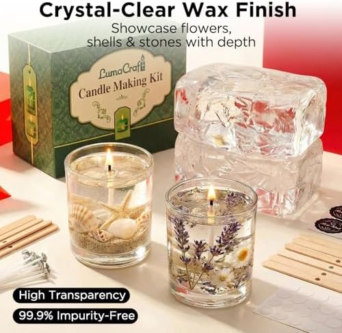 LumaCraft Clear Gel Wax Candle Making Kit – 2.2LB Transparent Jelly Wax with Boutique Fragrance Oils, Dyes, Glass Jars, Wicks & Decor Supplies, Luxury Complete DIY Starter Kit for Beginners & Adults - Image 2