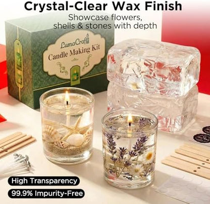 LumaCraft Clear Gel Wax for Candle Making - 2.2LB (1000g) Transparent Jelly Candle Wax with Wicks, Wick Stickers & Holders - Non-Toxic, Unscented DIY Gel Wax for Beginners & Crafters - Image 3
