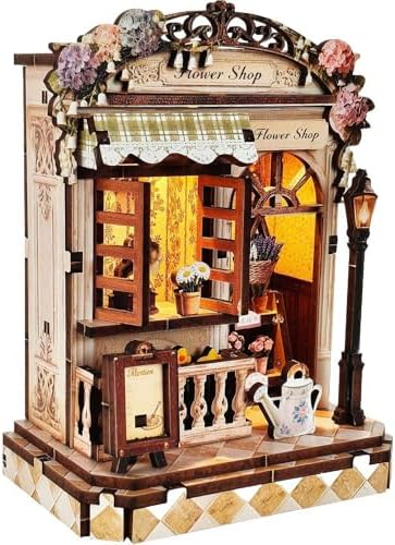 Book Nook Kit, DIY 3D Wooden Puzzles for Adults Teens Beginners, Miniature Doll House Tiny House Kit with led Lights for Bookshelf Decor Gifts for Bookish Bookworm,Birthday,Family,Friends (Flower) by Unknown