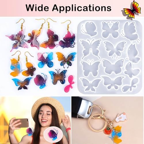 JHYlilia 24 Pairs Butterfly Resin Earring Molds, Butterfly Silicone Jewelry Resin Molds with 200Pcs Ear Hooks & Jump Rings, DIY UV Epoxy Resin Casting Kit for Earrings Pendants Keychains - Image 5