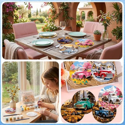 8 Pack All Season Paint by Numbers Kits Coasters with Holder Cork Pads - Image 6