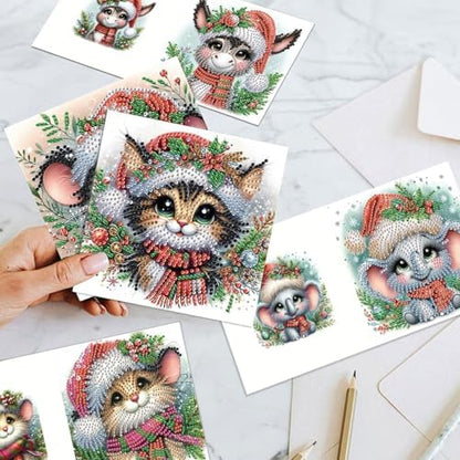 jinglinhh 6pcs Christmas Mouse Cat Donkey Koala Duck Diamond Art Painting Greeting Cards with Envelopes, DIY Card Making Kits for Adults, Diamond Art Postcards Christmas Cards Craft Gifts - Image 6