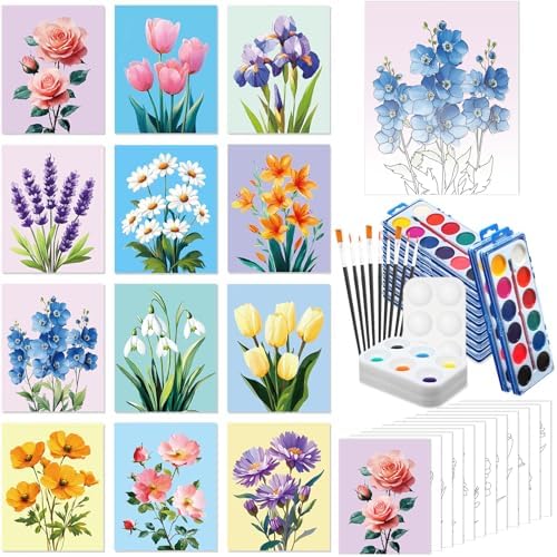 Ctosree 12 Sets Pre Drawn Canvas Kit for Painting,Vivid Flower,8 x 10 in by Ctosree