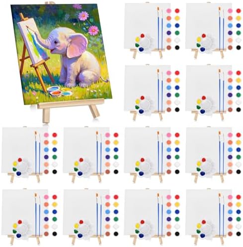 Hdviai Acrylic Paint Canvas Set – Canvas Painting Kit with Wood Easels, Brushes, Paint Sticks, Palettes – Art Supplies for Beginners, Ideal for Parties & DIY Painting (6 x 6inch) by FocusoncottonHdviai