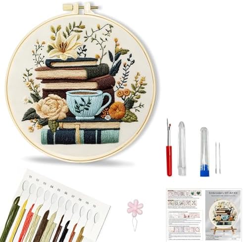 Huacan Flowers Embroidery Kit for Beginners Stamped Books and Flowers Pattern Cross Stitch Kit with Instructions by Home