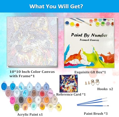 Artunion Framed Paint by Numbers Kit for Adults Beginners & Kids Ages 8-12,Wolf Head Paint by Number with Frame,Acrylic Paint by Numbers Kit on Canvas 10 * 10 Inch Without Easel - Image 4