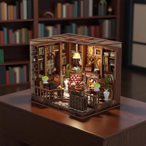 Parisian Library Book Nook DIY Kit - 3D Wooden Study Model with Touch-Sensor LED Light, Vintage Bookshelf Decor for Adults - Image 3