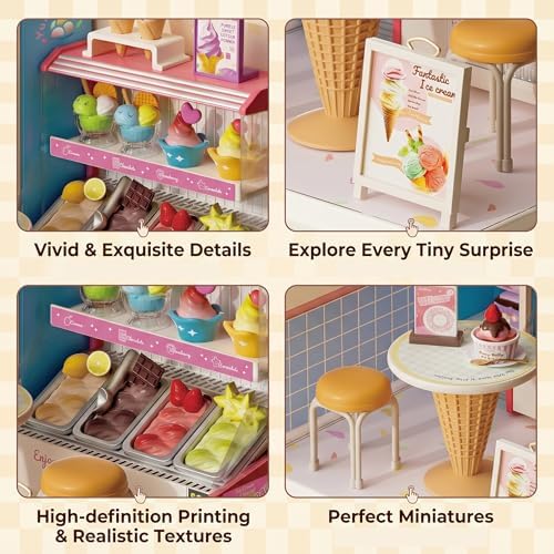 Ice Cream Shop Super Miniature House Kit - DIY Plastic 3D Model Building Set for Adults & Teens, Build Your Own Sweets Dessert Shop with Dustproof Case, Creative Craft Gift for Girls Women - Image 2