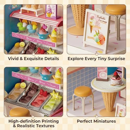 Ice Cream Shop Super Miniature House Kit - DIY Plastic 3D Model Building Set for Adults & Teens, Build Your Own Sweets Dessert Shop with Dustproof Case, Creative Craft Gift for Girls Women - Image 2