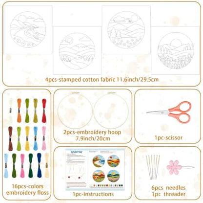 BEUNITONE 4 Set Embroidery Kit for Adults Beginner with Hoops & Instruction - Image 4