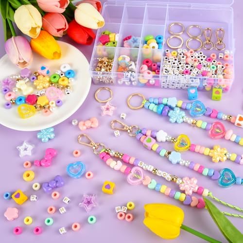 NEBURORA 324 Pcs Colorful Beaded Keychain Making Kit DIY Keychain Crafts - Image 5