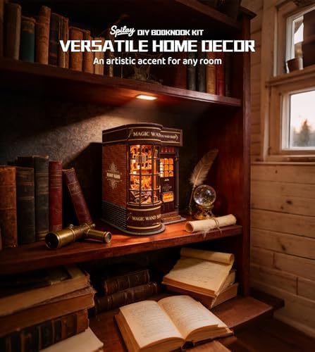 Spilay DIY Miniature Book Nook Kit, Dollhouse Tiny House Model Build Bookshelf Decor, Bookends Model Kit with dust Cover & LED for Teens and Adults Gifts(Magic Shop) - Image 5