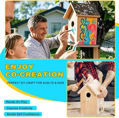 Wooden Bird Houses Kit for Kids and Adults, DIY Craft for Adults with Paint Set, Art Craft Outdoor Birdhouse, Hanging Birdhouse for Garden Yard Decor (1 Pack) - Image 4