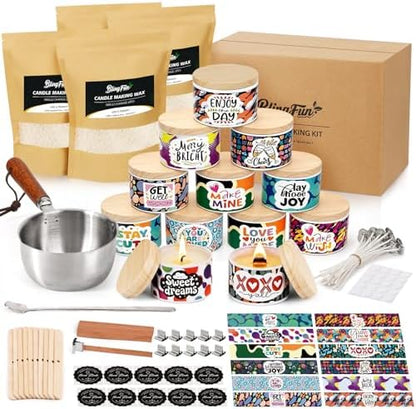 Blingfun Soy Wax Candle Making Kit, All-in-One Candle Making Kit for Beginners with Candle Making Pot, Wicks, Dyes & 12 Candle Tins, Practical DIY Candle Kit for Adults Gift Set (2LB+plu) by Blingfun