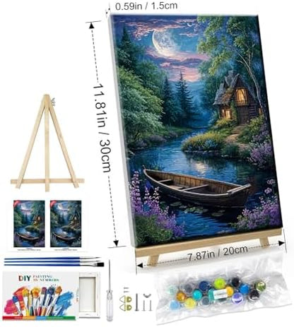 ATDMS Landscape Paint by Numbers Kit for Adult with Easel DIY Cabin Paint by Number with Frame Lake House Digital Oil Painting Kits for Wall Hanging Home Room Decor 7.87x11.81 Inch - Image 6